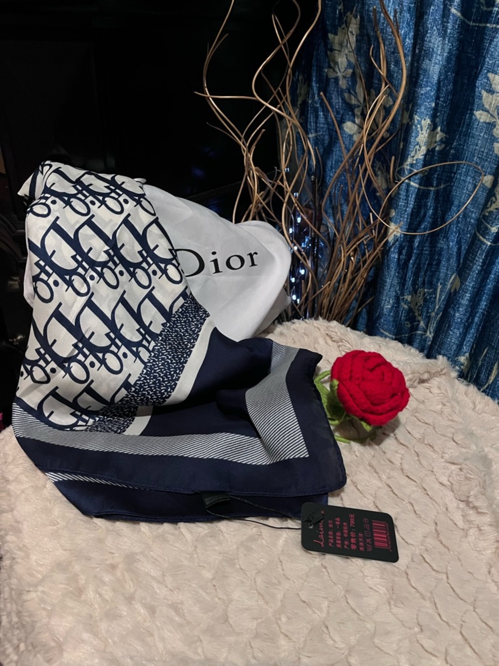 nwt Navy and White Monogram Scarf